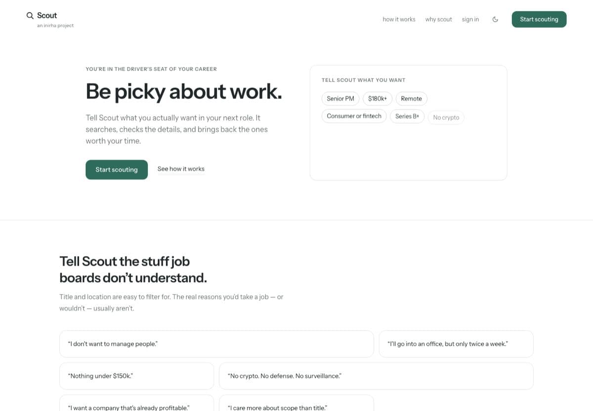 Scout homepage screenshot
